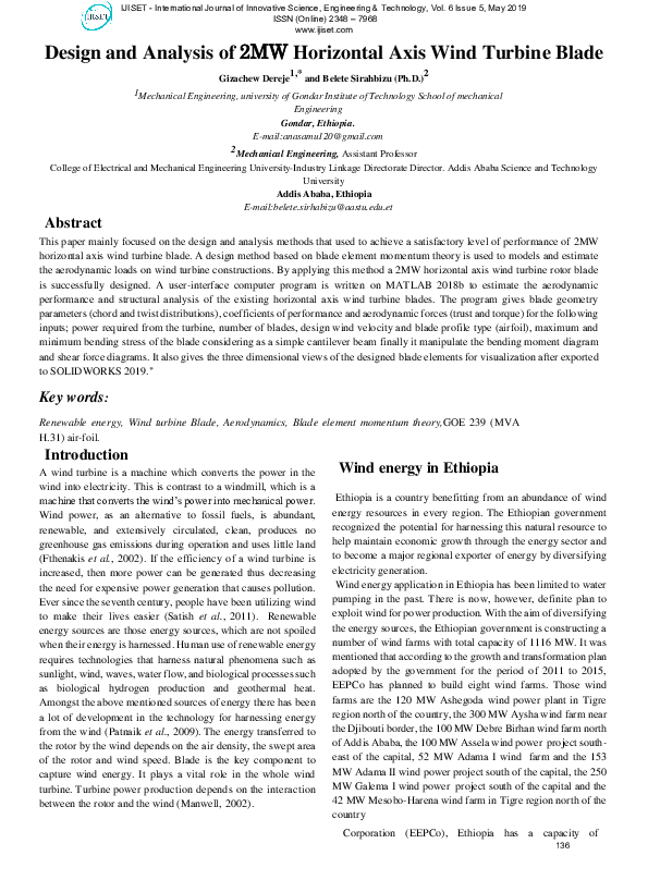 (PDF) Design and Analysis of 2MW Horizontal Axis Wind Turbine Blade