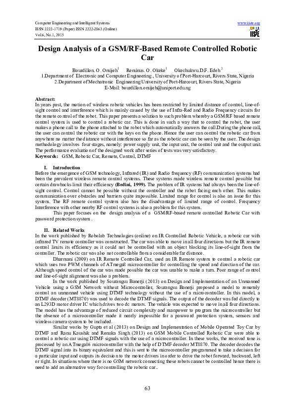 (PDF) Design Analysis of a GSM/RF-Based Remote Controlled Robotic Car