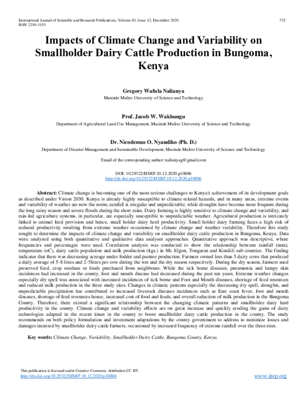 (PDF) Impacts of Climate Change and Variability on Smallholder Dairy ...