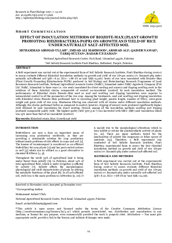 (PDF) Effect of Inoculation Methods of Biozote-Max (Plant Growth ...