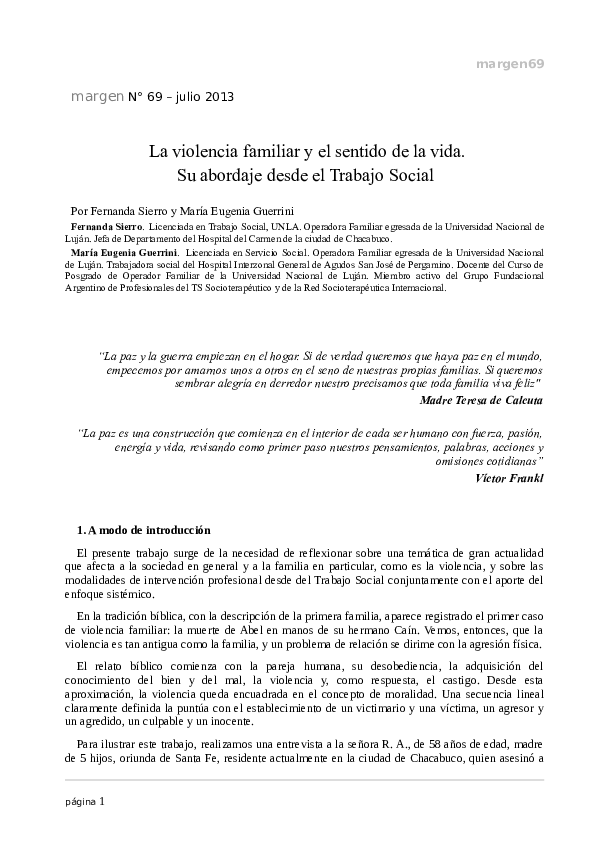 (PDF) La violencia familiar y el sentido de la vida: Su abordaje desde ...