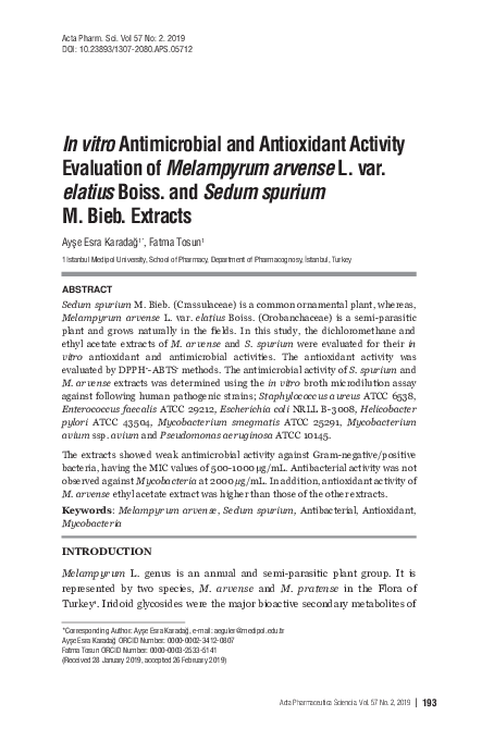 (PDF) In Vitro Antimicrobial and Antioxidant Activity of Ethanol ...