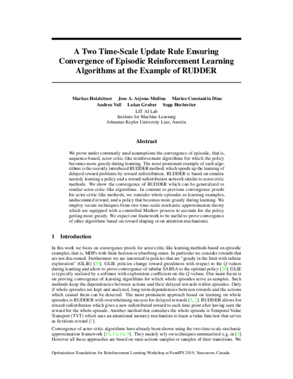 (PDF) A Two Time-Scale Update Rule Ensuring Convergence of Episodic ...