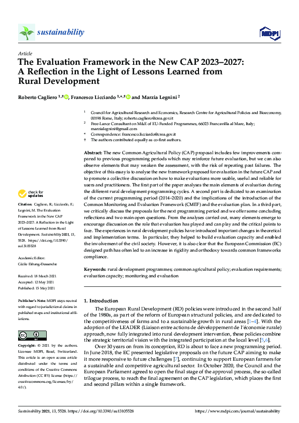 (PDF) The Evaluation Framework in the New CAP 2023–2027: A Reflection ...