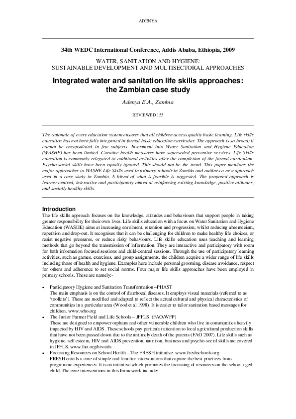 (PDF) Integrated water and sanitation life skills approachesthe