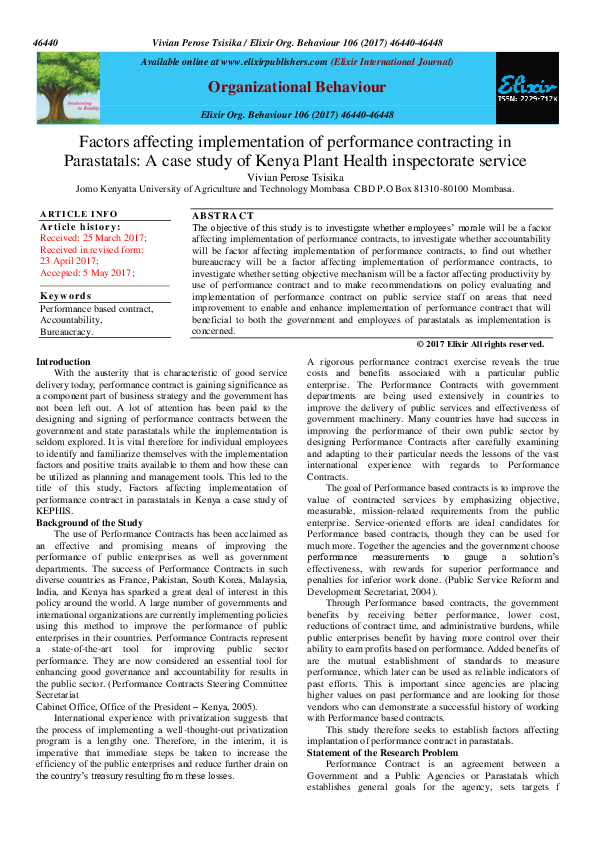 (PDF) Factors affecting implementation of performance contracting in ...
