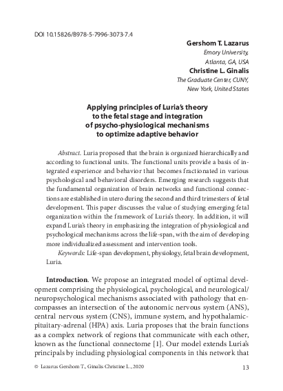 (PDF) Applying principles of Luria’s theory to the fetal stage and ...
