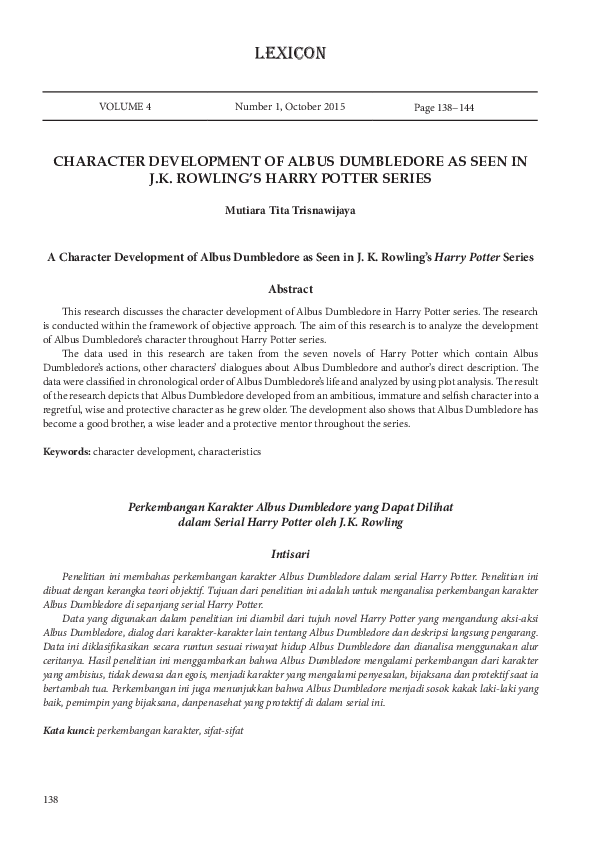 (PDF) Character Development of Albus Dumbledore as Seen in J.K. Rowling ...