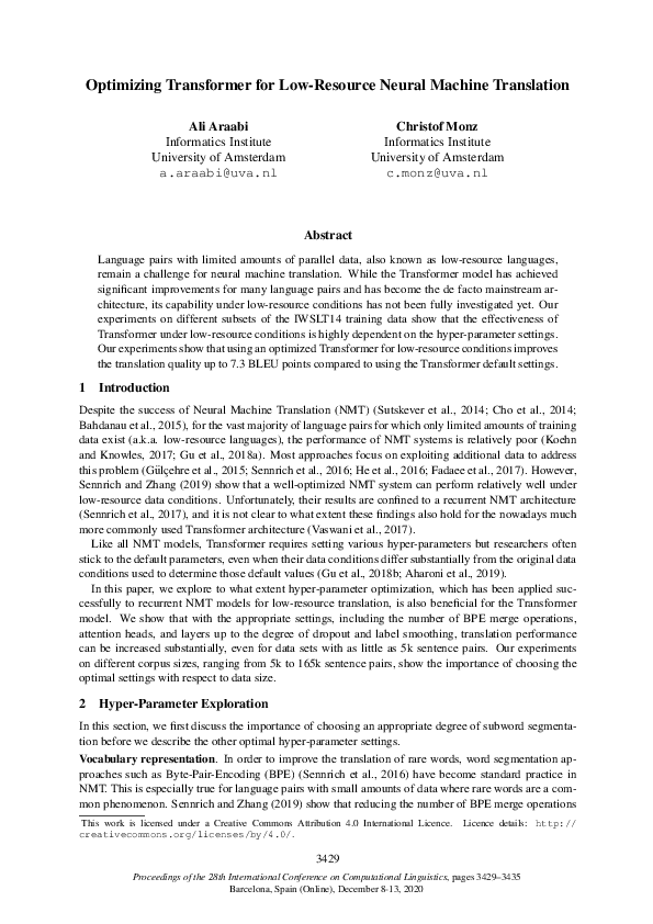 (PDF) Optimizing Transformer for Low-Resource Neural Machine Translation