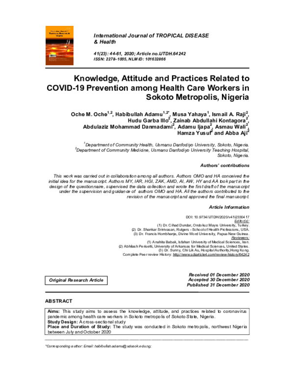 (PDF) Knowledge, Attitude and Practices Related to COVID-19 Prevention ...
