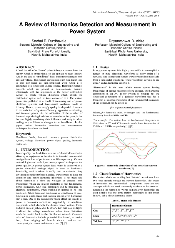 (PDF) A Review of Harmonics Detection and Measurement in Power System