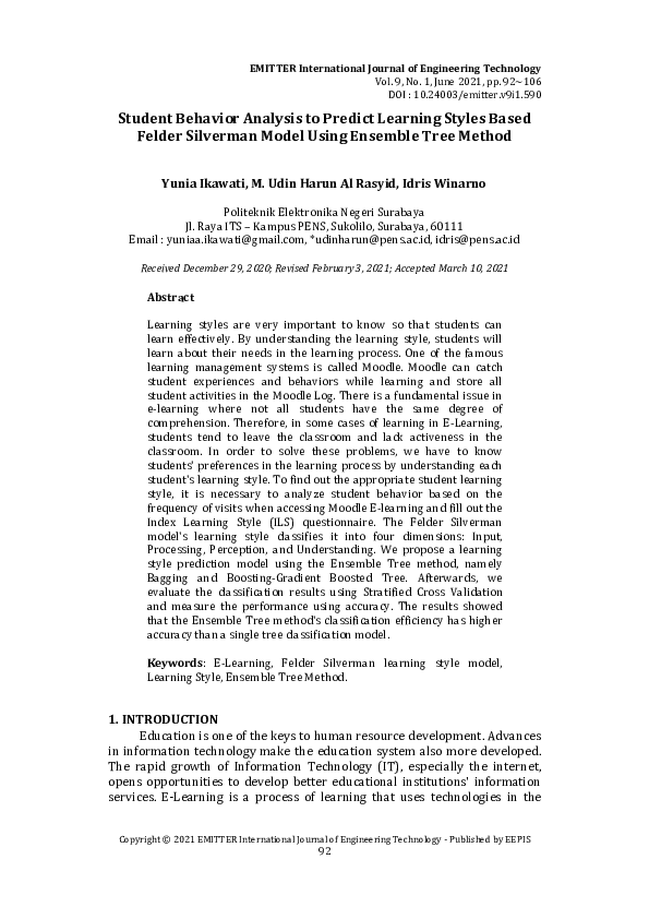 (PDF) Student Behavior Analysis to Predict Learning Styles Based Felder ...