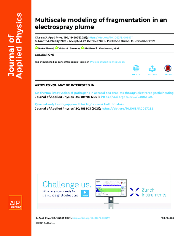 (PDF) Multiscale modeling of fragmentation in an electrospray plume