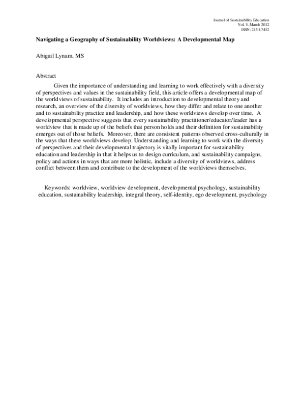 (PDF) Navigating a Geography of Sustainability Worldviews : A ...