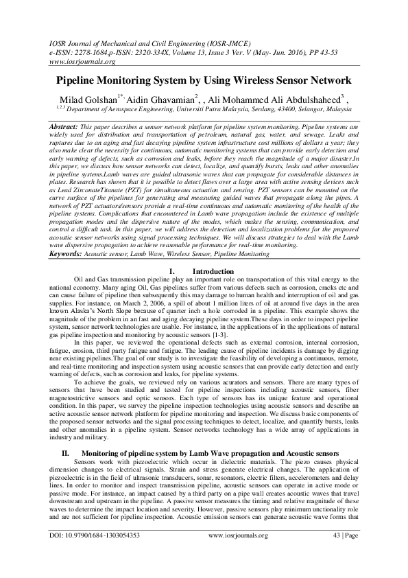 (PDF) Pipeline Monitoring System by Using Wireless Sensor Network