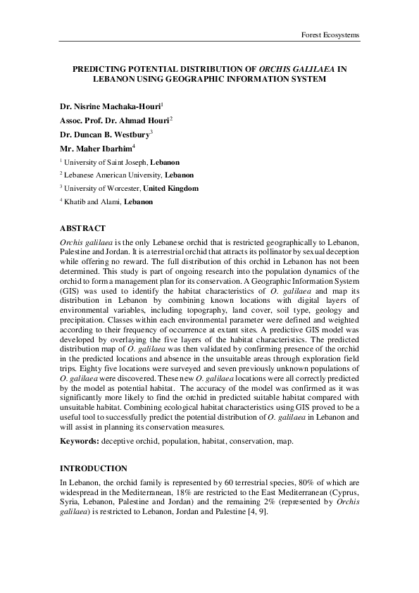 (PDF) Predicting Potential Distribution of Orchis Galilaea in Lebanon ...