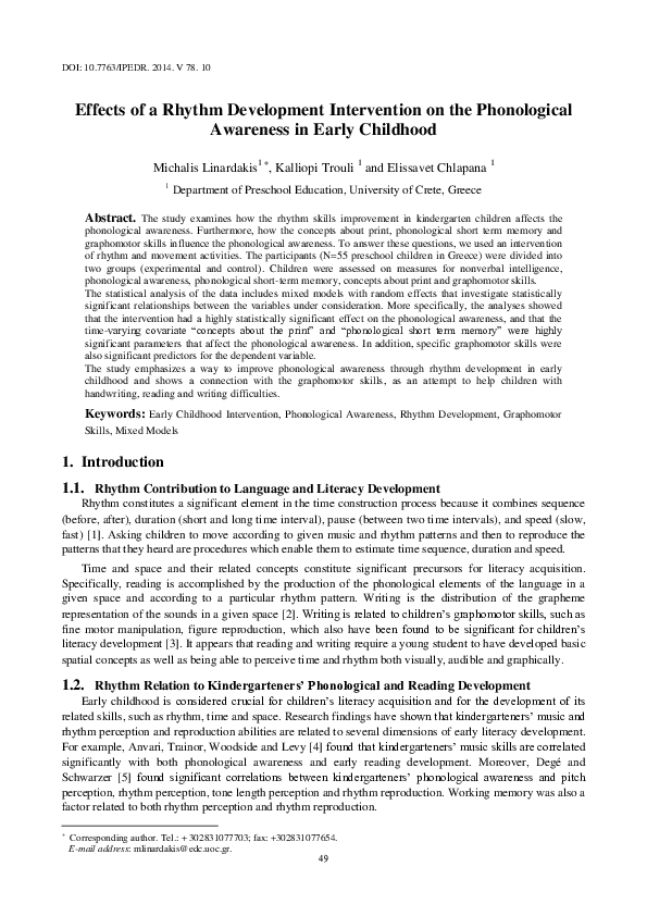 (PDF) Effects of a Rhythm Development Intervention on the Phonological ...