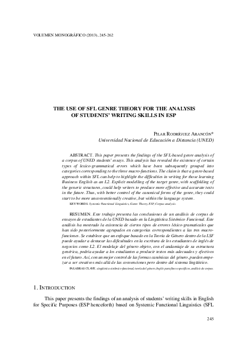 (PDF) The use of SFL genre theory for the analysis of students' writing ...