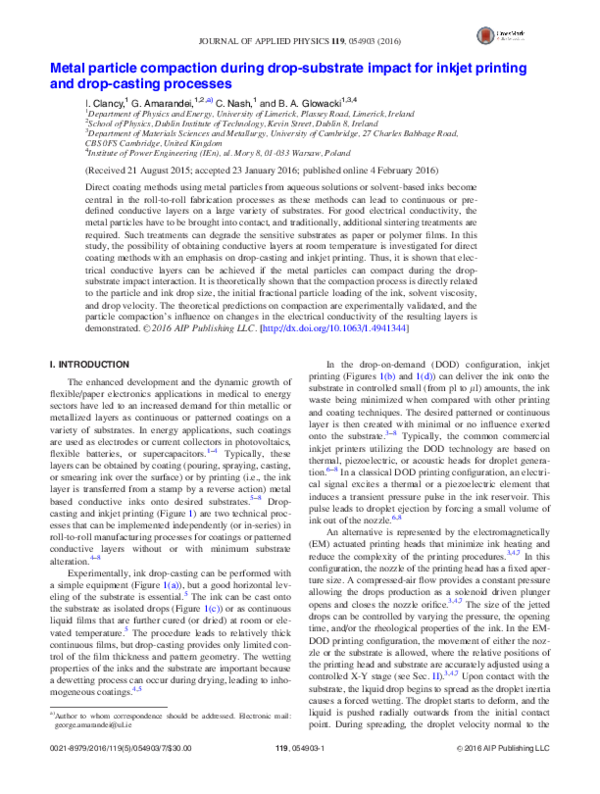 (PDF) Metal particle compaction during drop-substrate impact for inkjet ...