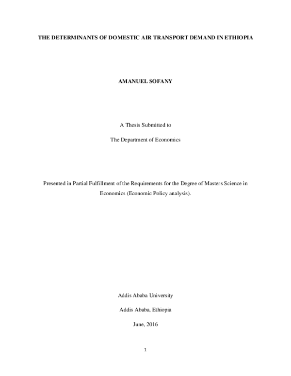 (PDF) The determinants of Domestic air transport demand in Ethiopia