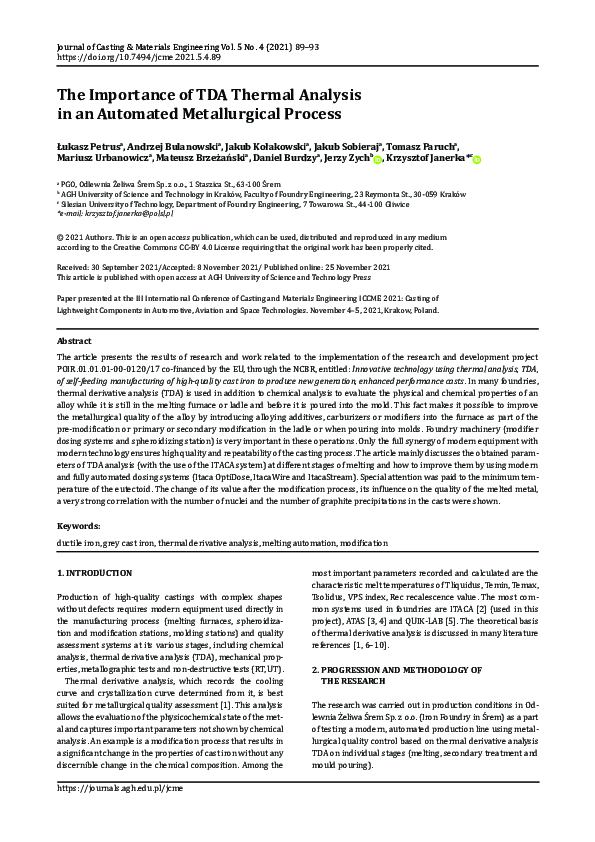 (PDF) The Importance of TDA Thermal Analysis in an Automated ...