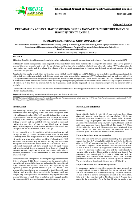 (PDF) Preparation and Evaluation of Iron Oxide Nanoparticles for ...