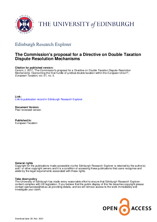 (PDF) The Commission's proposal for a Directive on Double Taxation ...