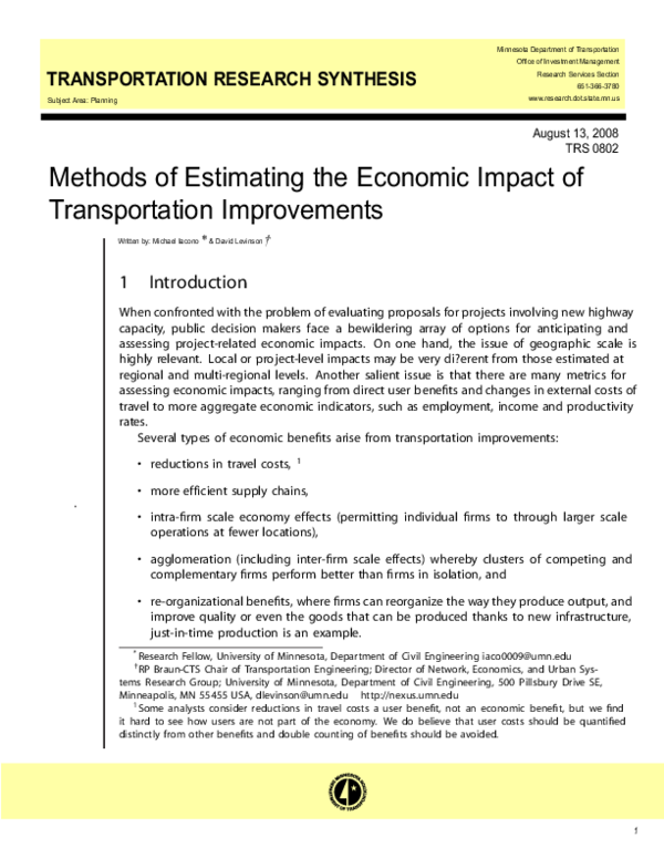 (PDF) Methods of Estimating the Economic Impact of Transportation ...