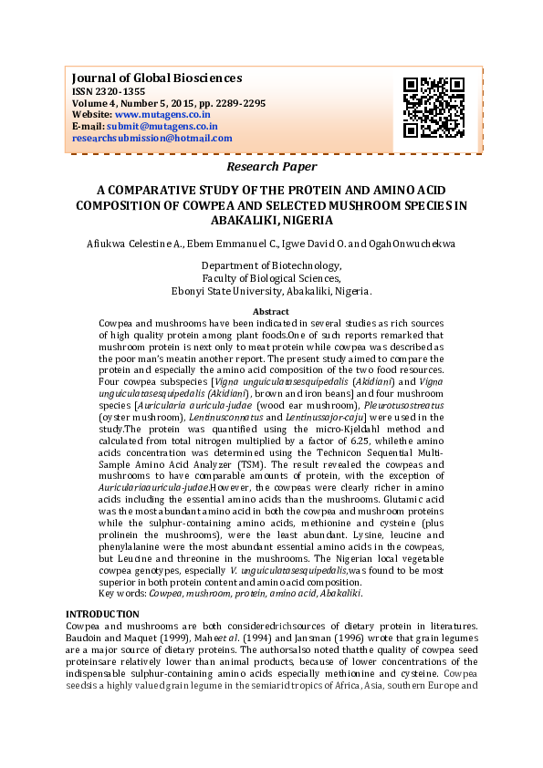 (PDF) A Comparative Study of the Protein and Amino Acid Composition of ...