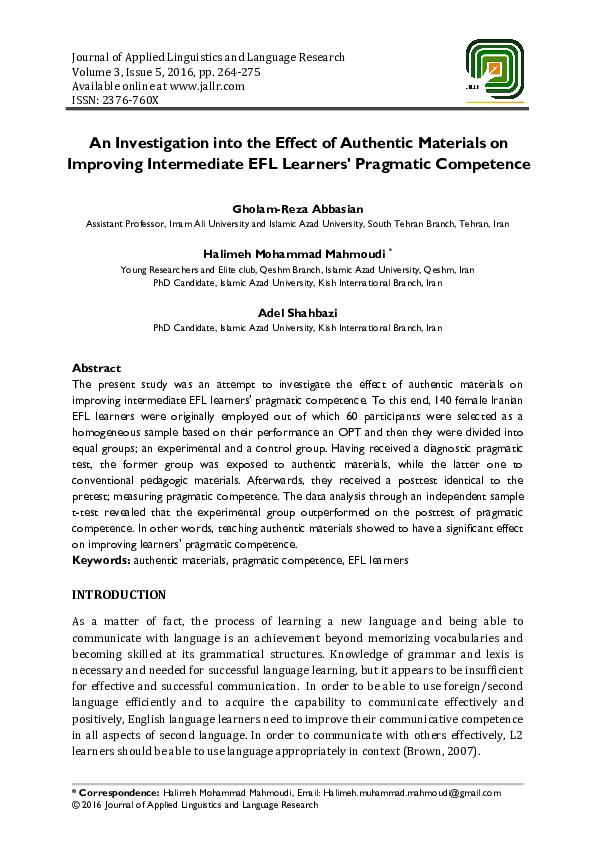 (PDF) An Investigation into the Effect of Authentic Materials on ...