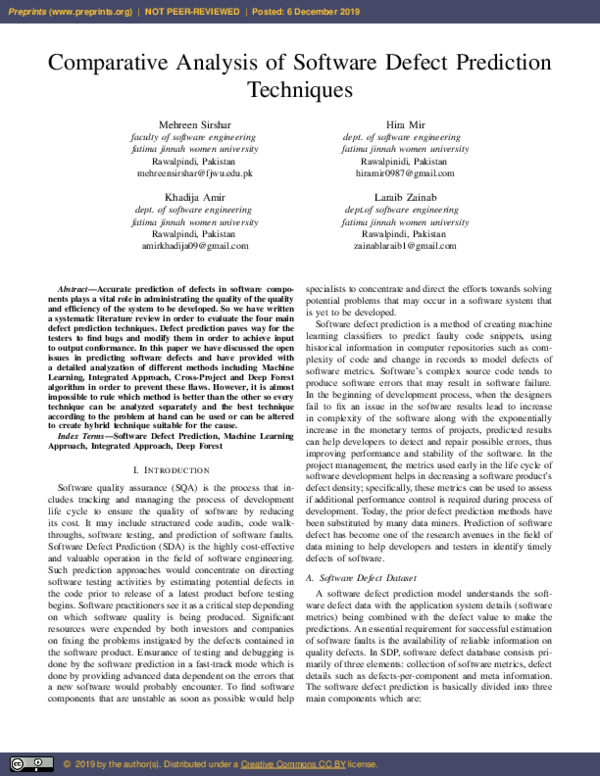 (PDF) Comparative Analysis of Software Defect PredictionTechniques