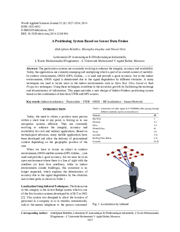 (PDF) A Positioning System Based on Sensor Data Fusion