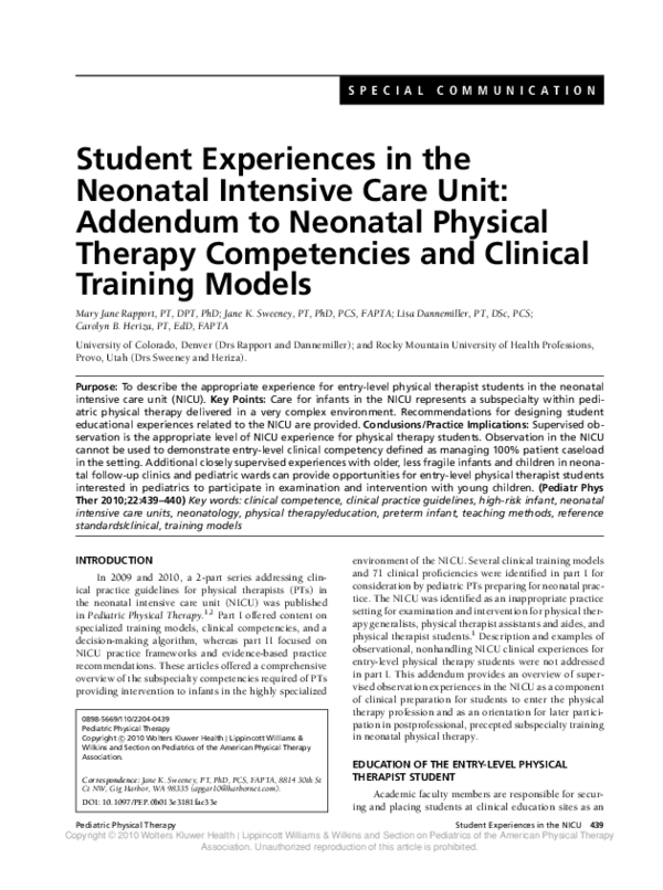 (PDF) Student Experiences in the Neonatal Intensive Care Unit: Addendum ...