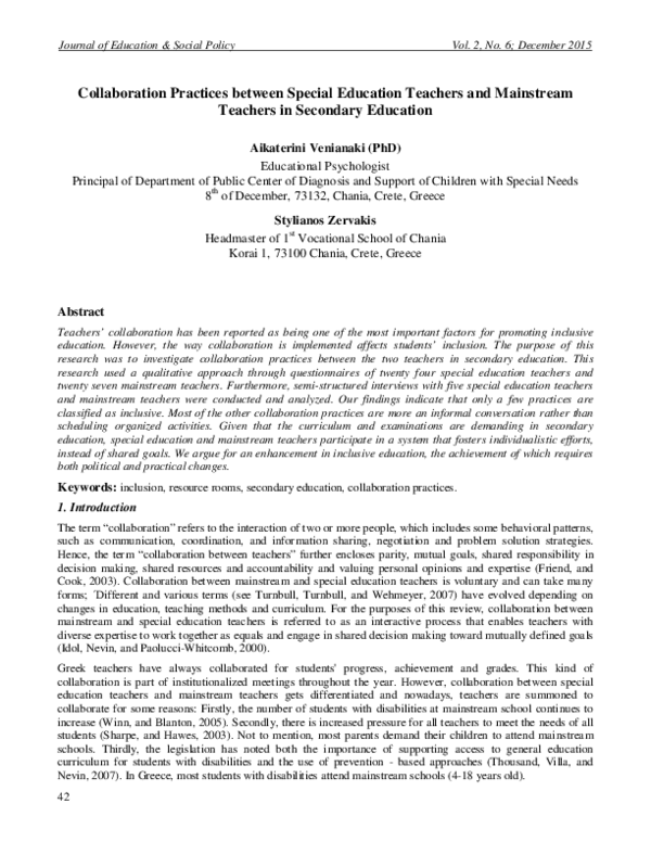 (PDF) Practices between Special Education Teachers and Mainstream ...