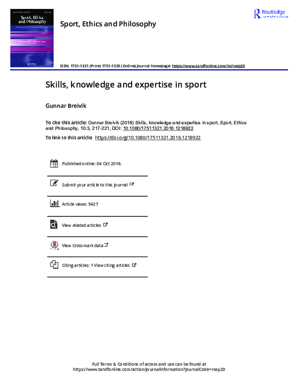 (PDF) Skills, knowledge and expertise in sport