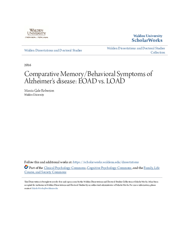 (PDF) Comparative Memory/Behavioral Symptoms of Alzheimer's disease ...