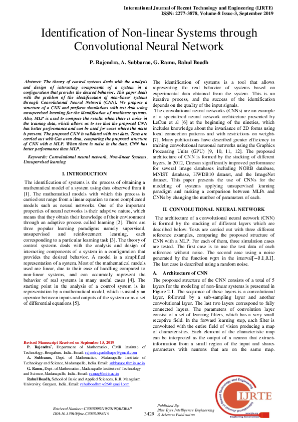 (PDF) Identification of Non-linear Systems through Convolutional Neural ...