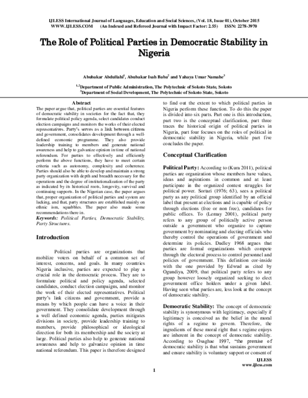 (PDF) The Role of Political Parties in Democratic Stability in Nigeria