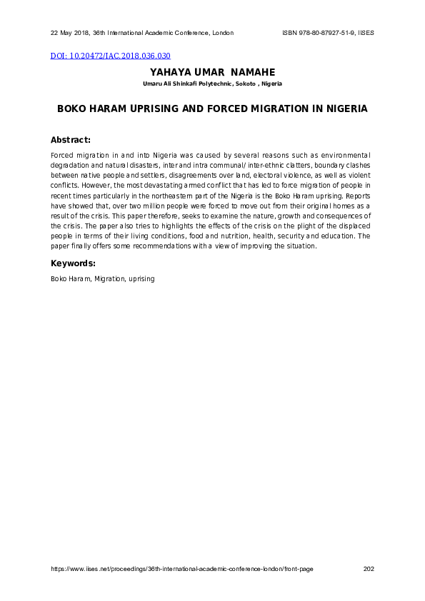 (PDF) Boko Haram uprising and forced migration in Nigeria