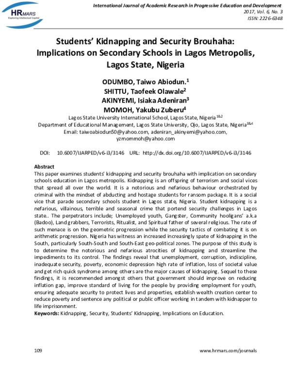 (PDF) Studentsâ Kidnapping and Security Brouhaha: Implications on ...