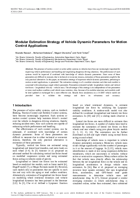 (PDF) Modular Estimation Strategy of Vehicle Dynamic Parameters for ...