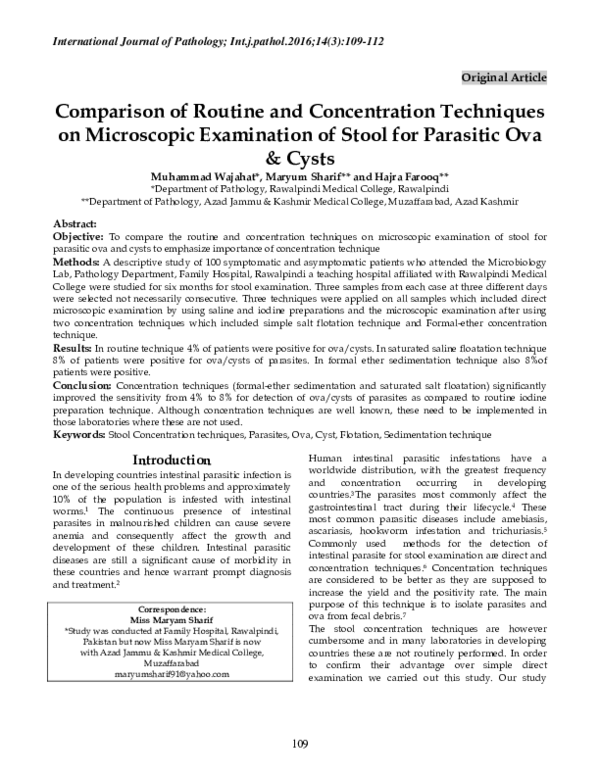 (PDF) Comparison of Routine and Concentration Techniques on Microscopic