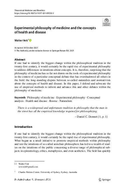 (PDF) Experimental philosophy of medicine and the concepts of health ...