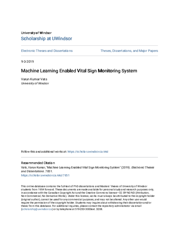 (PDF) Machine Learning Enabled Vital Sign Monitoring System