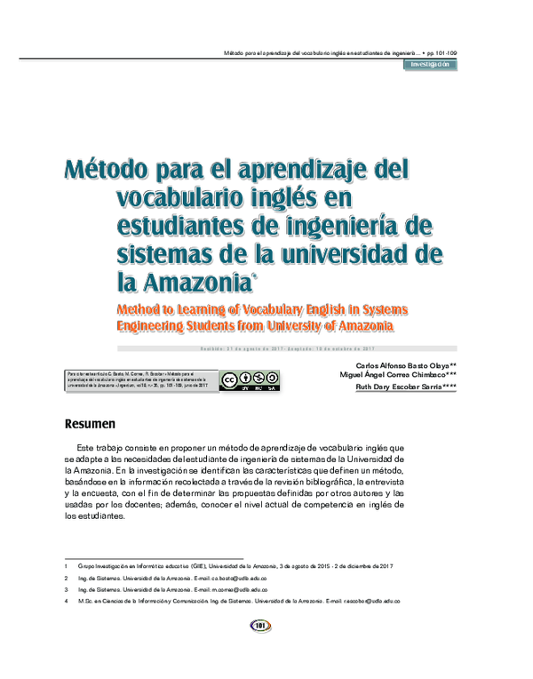 (PDF) Método para el aprendizaje del vocabulario inglés en estudiantes
