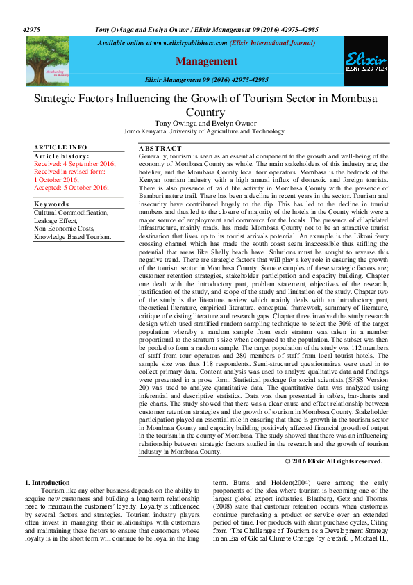 (PDF) Strategic Factors Influencing the Growth of Tourism Sector in ...