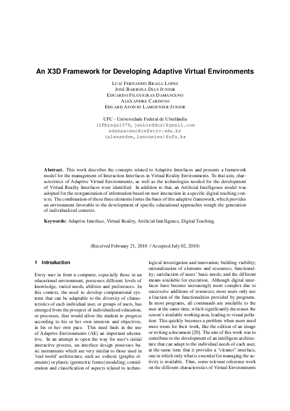 (PDF) An X3D Framework for Developing Adaptive Virtual Environments