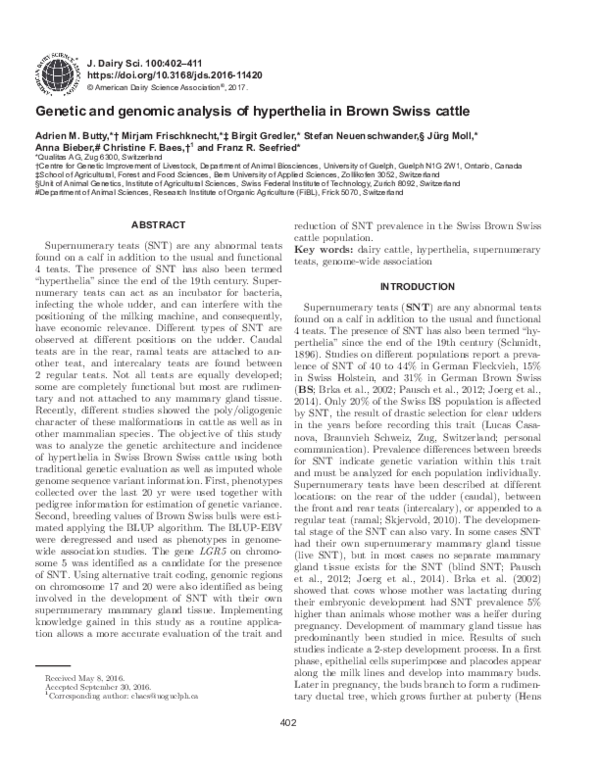 (PDF) Genetic and genomic analysis of hyperthelia in Brown Swiss cattle