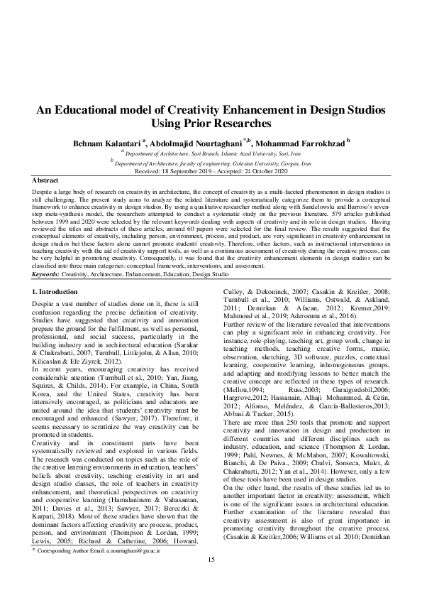 (PDF) An Educational model of Creativity Enhancement in Design Studios ...