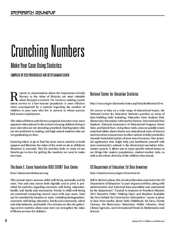 (PDF) Research Roundup: Crunching Numbers: Make Your Case Using Statistics